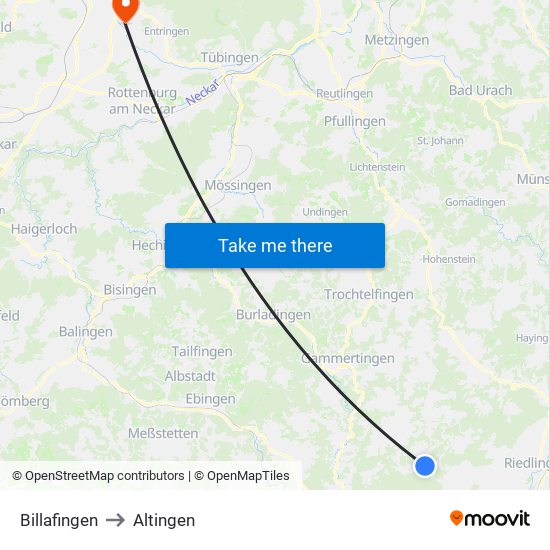 Billafingen to Altingen map