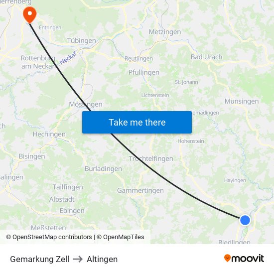 Gemarkung Zell to Altingen map