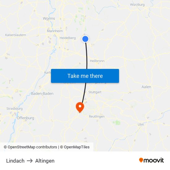Lindach to Altingen map