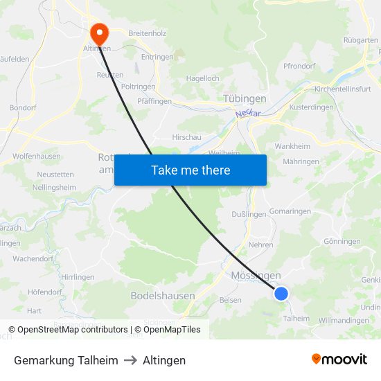 Gemarkung Talheim to Altingen map