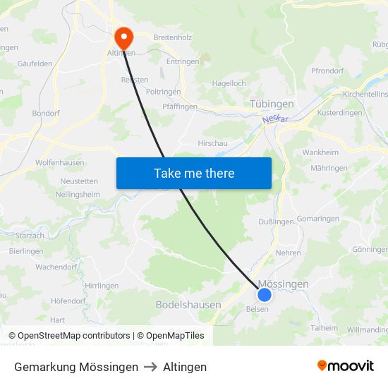 Gemarkung Mössingen to Altingen map