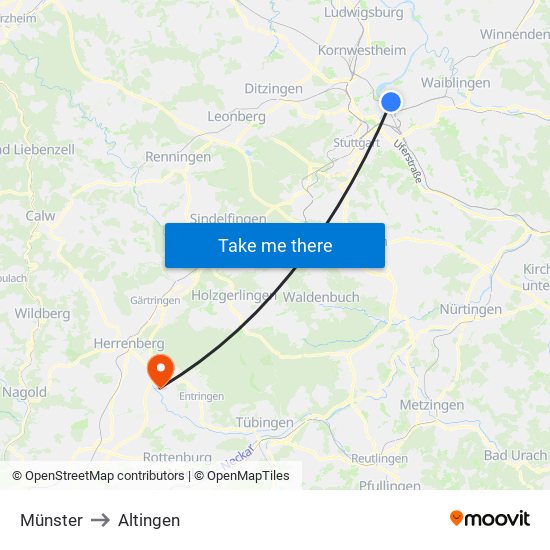 Münster to Altingen map