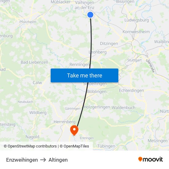 Enzweihingen to Altingen map