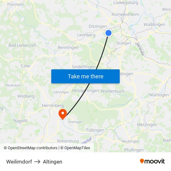 Weilimdorf to Altingen map