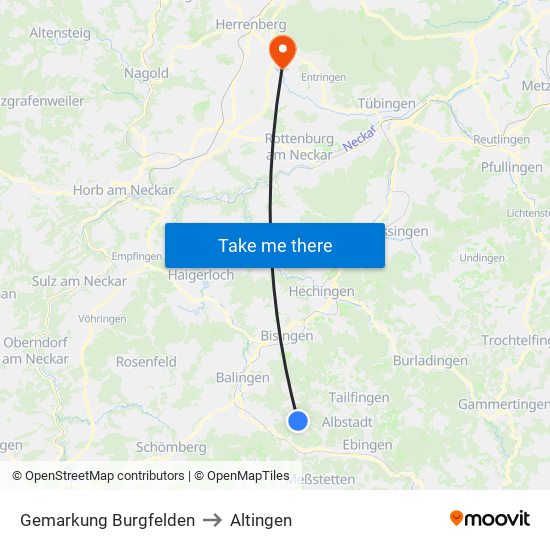 Gemarkung Burgfelden to Altingen map