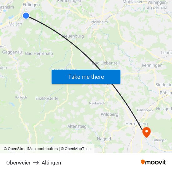 Oberweier to Altingen map