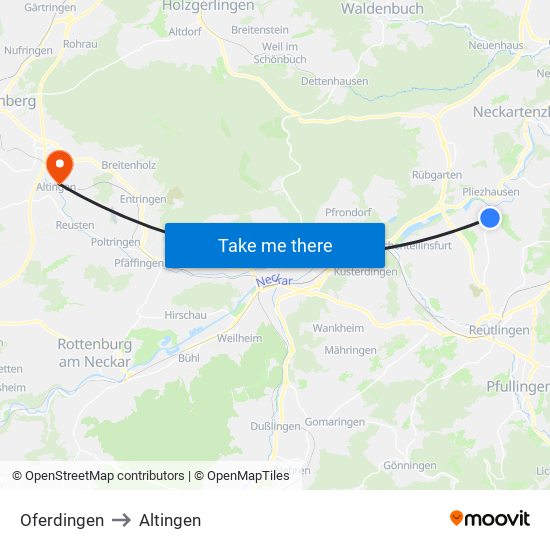 Oferdingen to Altingen map