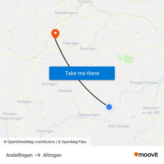 Andelfingen to Altingen map