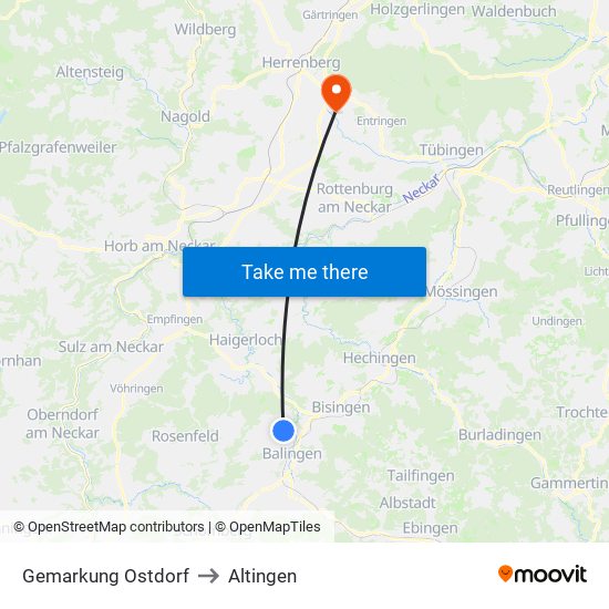 Gemarkung Ostdorf to Altingen map