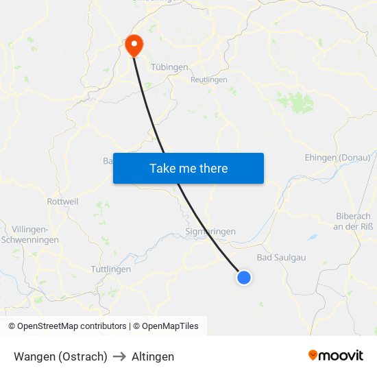 Wangen (Ostrach) to Altingen map