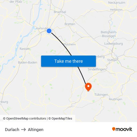 Durlach to Altingen map