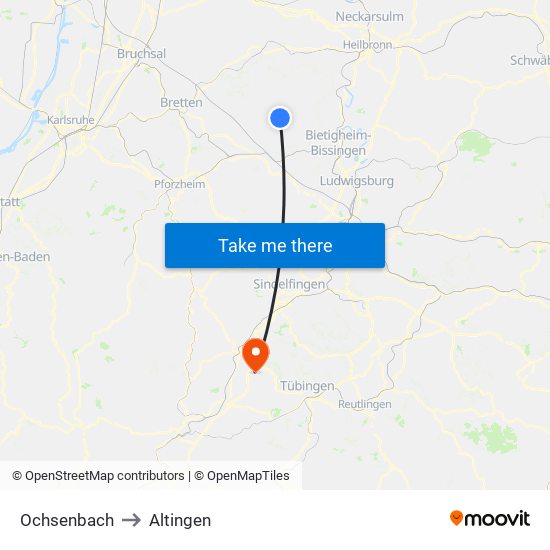 Ochsenbach to Altingen map