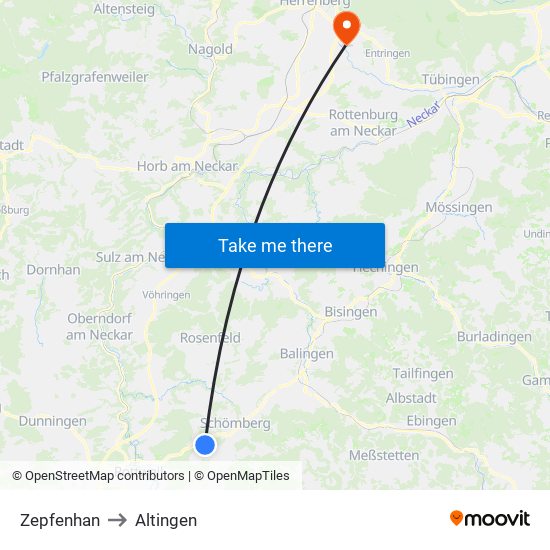 Zepfenhan to Altingen map