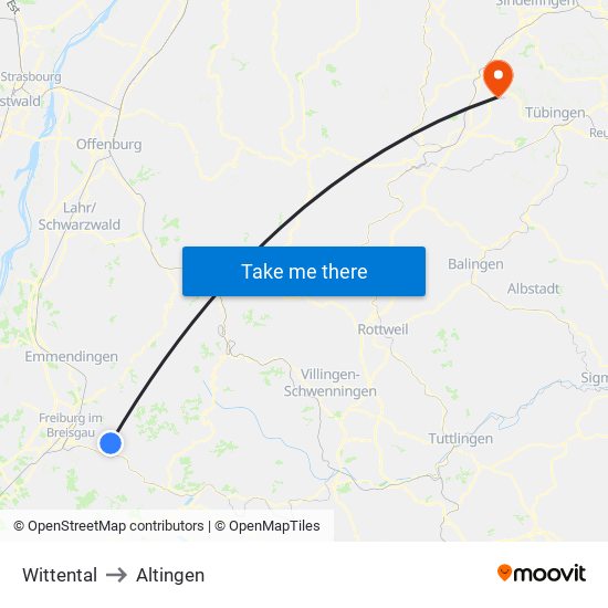 Wittental to Altingen map