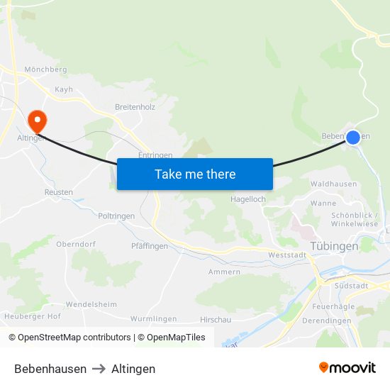 Bebenhausen to Altingen map