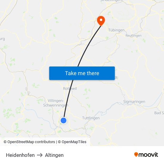 Heidenhofen to Altingen map