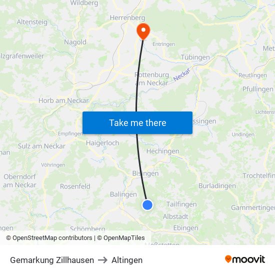 Gemarkung Zillhausen to Altingen map