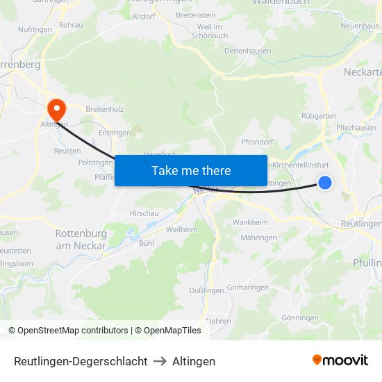 Reutlingen-Degerschlacht to Altingen map