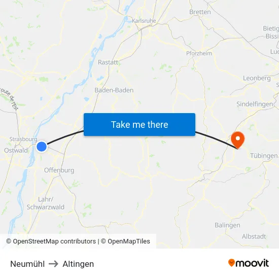 Neumühl to Altingen map