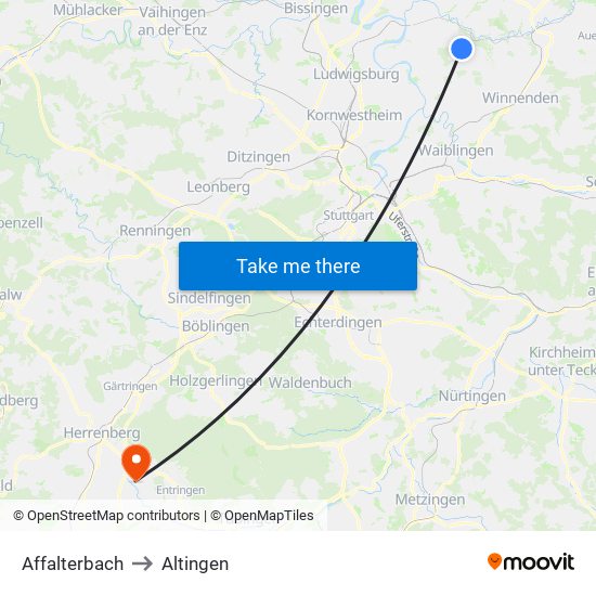 Affalterbach to Altingen map