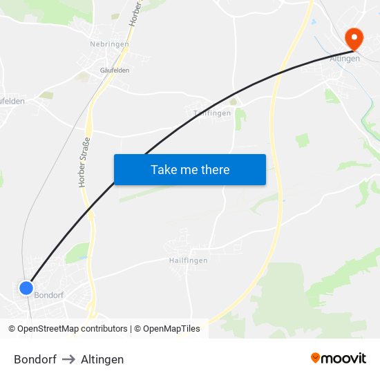 Bondorf to Altingen map