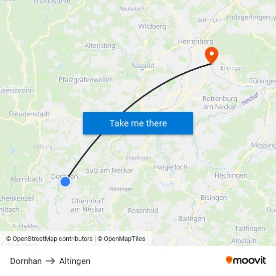 Dornhan to Altingen map
