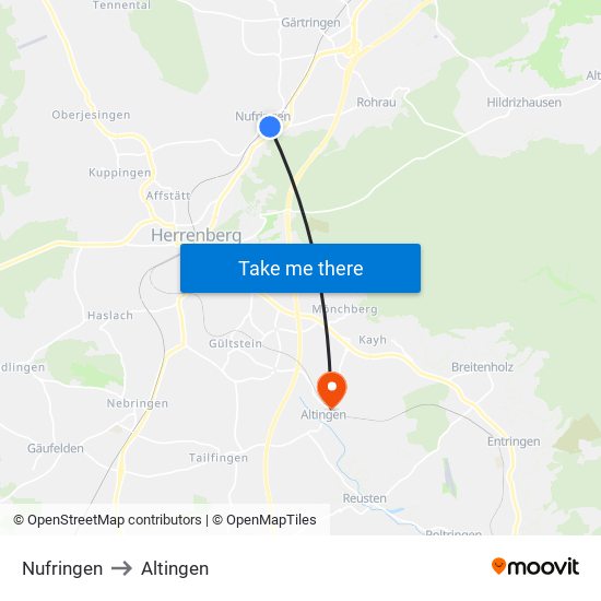 Nufringen to Altingen map
