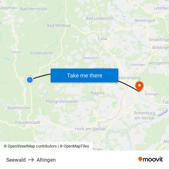 Seewald to Altingen map