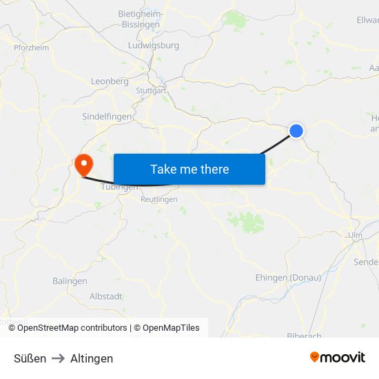 Süßen to Altingen map