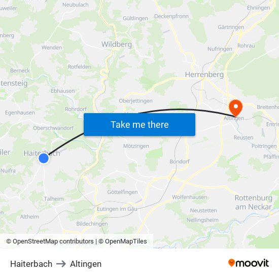 Haiterbach to Altingen map