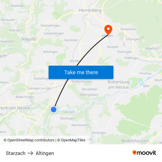 Starzach to Altingen map