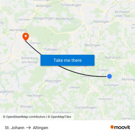 St. Johann to Altingen map