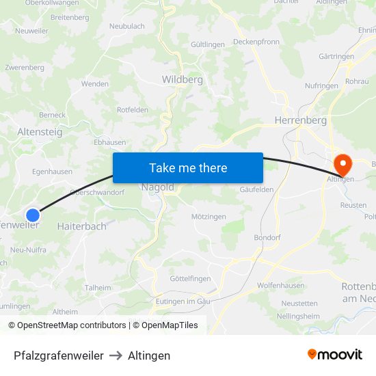 Pfalzgrafenweiler to Altingen map
