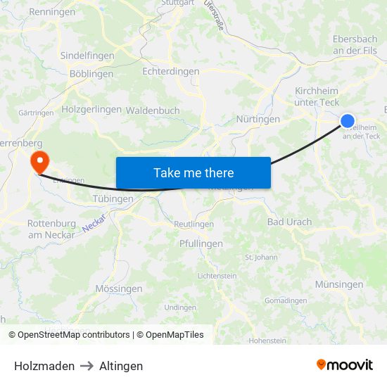 Holzmaden to Altingen map