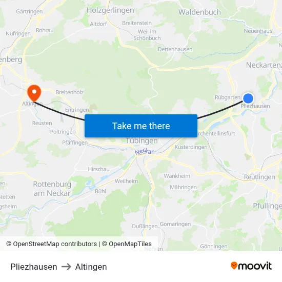 Pliezhausen to Altingen map