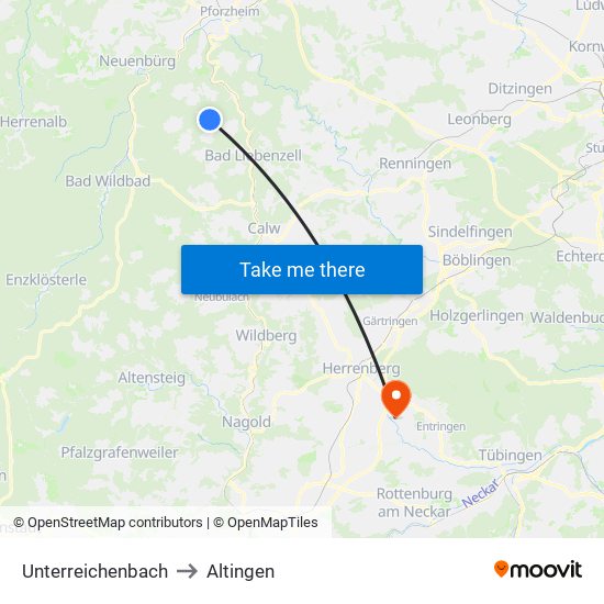 Unterreichenbach to Altingen map
