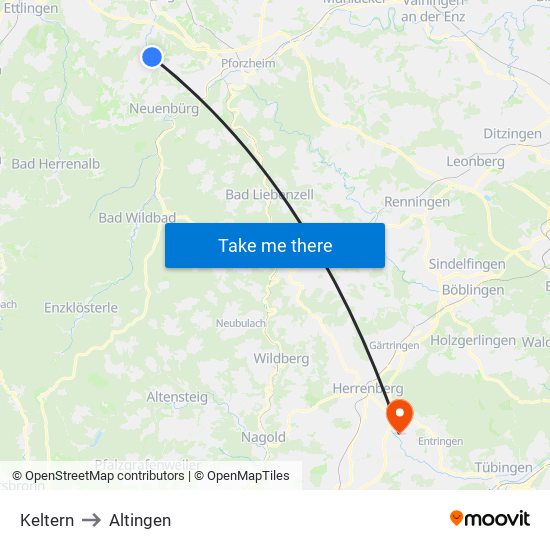 Keltern to Altingen map