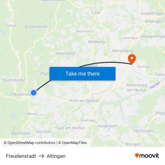 Freudenstadt to Altingen map