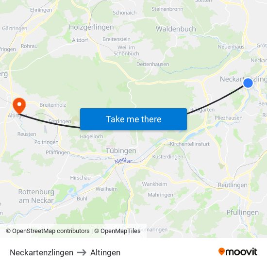 Neckartenzlingen to Altingen map