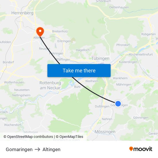 Gomaringen to Altingen map