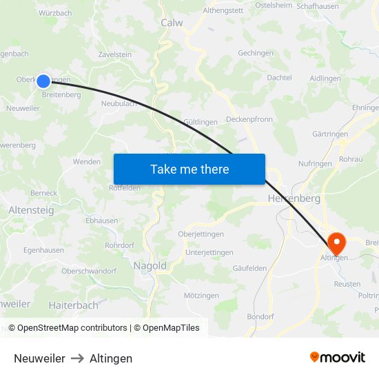 Neuweiler to Altingen map