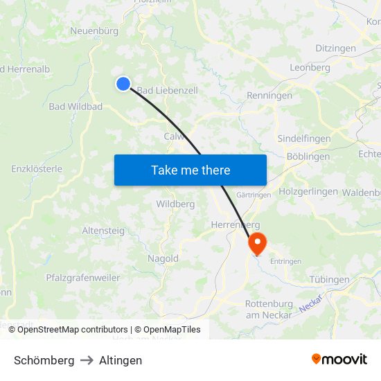 Schömberg to Altingen map