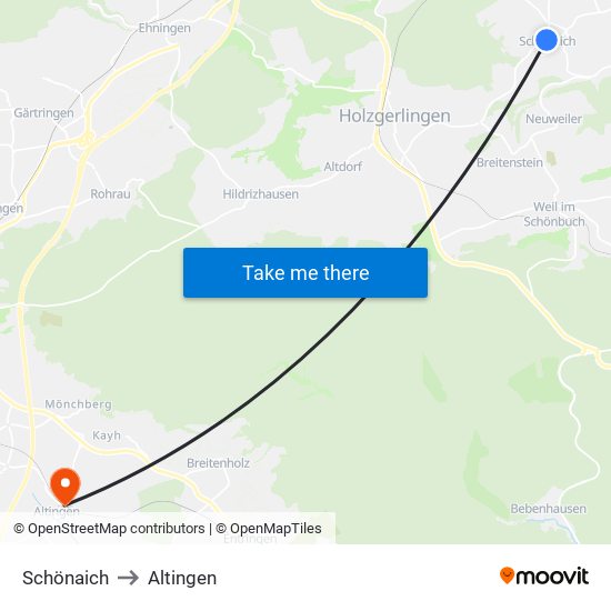 Schönaich to Altingen map