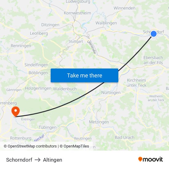 Schorndorf to Altingen map