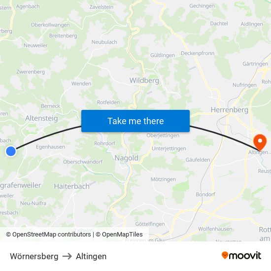 Wörnersberg to Altingen map