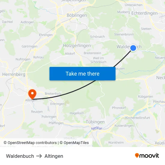 Waldenbuch to Altingen map