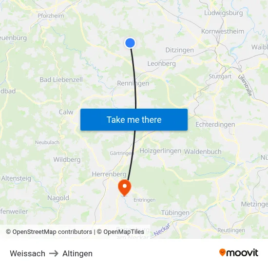 Weissach to Altingen map