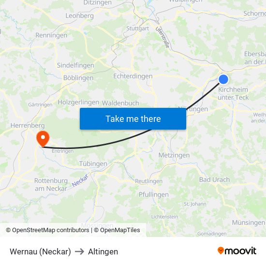 Wernau (Neckar) to Altingen map