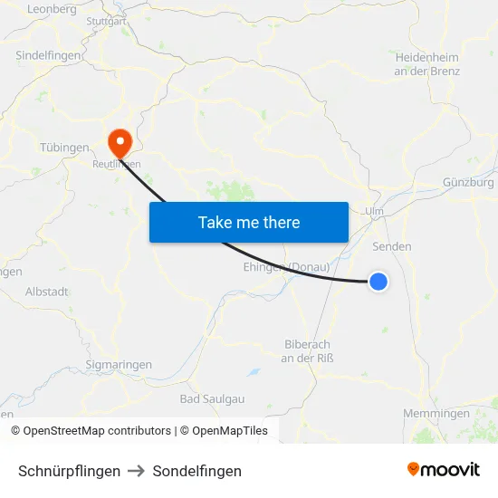 Schnürpflingen to Sondelfingen map