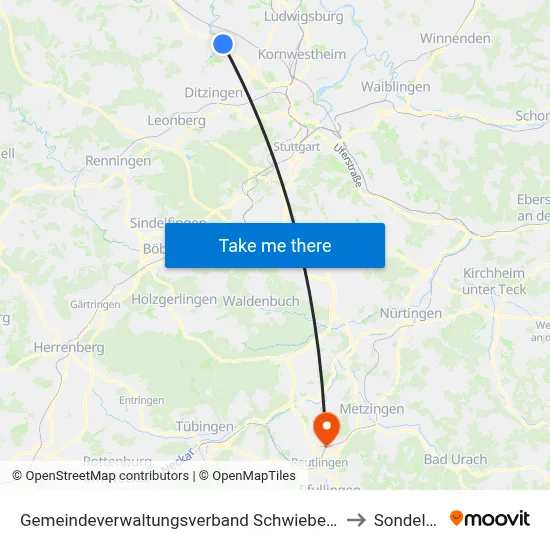 Gemeindeverwaltungsverband Schwieberdingen-Hemmingen to Sondelfingen map